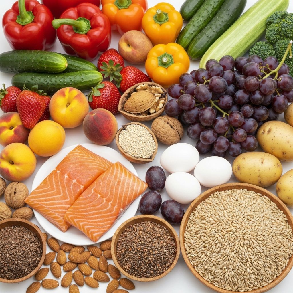 Variety of fresh whole foods representing different energy sources